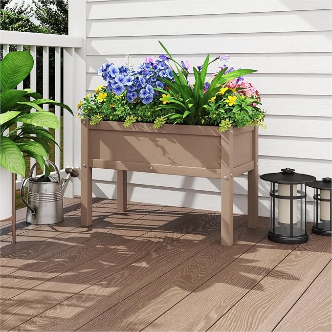Small HDPE Raised Garden Bed Elevated Planter Box with Legs Outdoor All-Weather Planter Raised Beds for Seeds Herbs Flowers Vegetables (Brown)