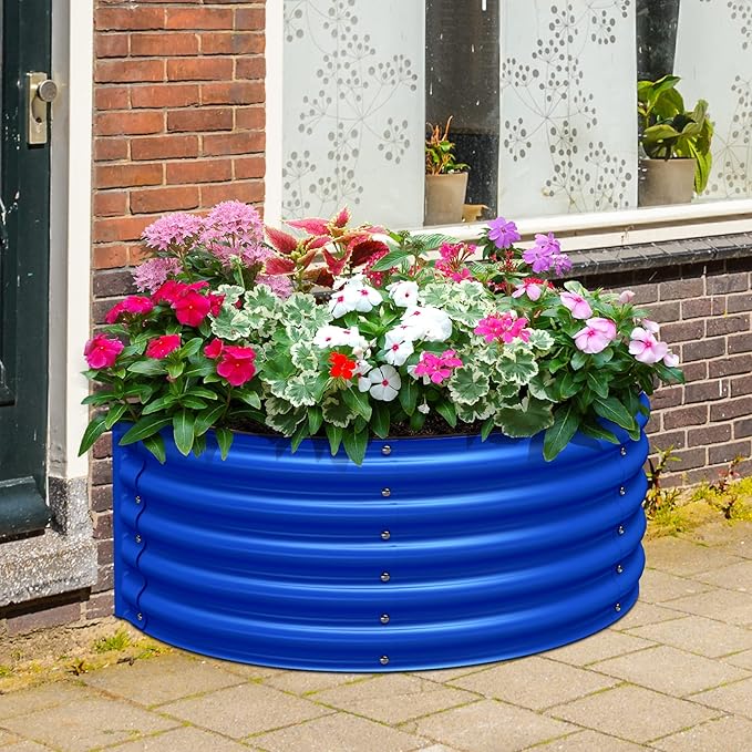 Olle Galvanized Raised Garden Bed 17 Tall Metal Planter Boxes Outdoor for Growing VegetablesHerbsFlowers Steel Plant Raised Garden Bed Kit 47*27 Blue