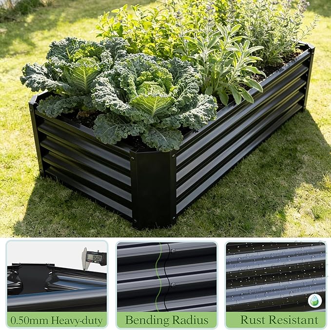 Metal Galvanized Raised Garden Bed Kit 4 x 2 x 1 ft Galvanized Steel Raised Garden Planter Box Outdoor with Open Base for Growing Vegetables/Flowers/Herbs/Fruits/Succulents Rectangle Black