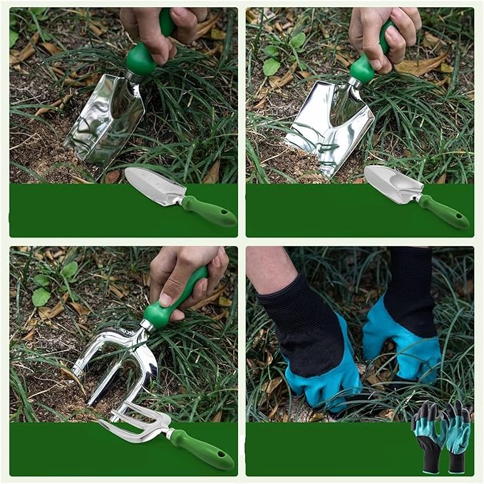 Gardening Tools Set Including Garden Shear Claw Gloves Cultivator Transplant Trowel Soil Scoop Outdoor Planting