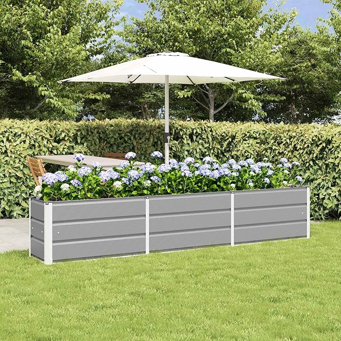 Steel Raised Garden Bed for Gardening Metal Planter Box for Vegetables Fruits Flowers 94.49 x 15.75 x 17.72 in Light Gray -460