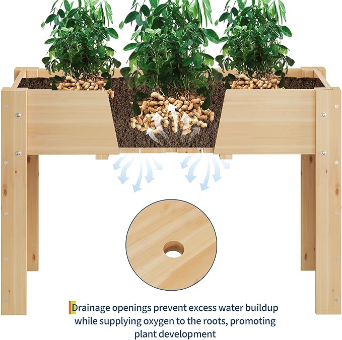Raised Garden Bed Wooden Elevated Garden Bed with Legs Large Planter Boxes Outdoor for Vegetables and Herbs Natural Wood Raised Beds for Gardening and Flowers Natural Wood - 4x2.5x1.8ft