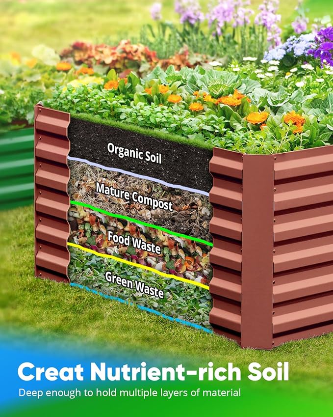 Quictent Galvanized Raised Garden Bed 8x4x2 Ft Tall Metal Planter Box for Vegetables Bottomless for Backyard 2 Tomato Cages Included 22.04 Deep Terracotta