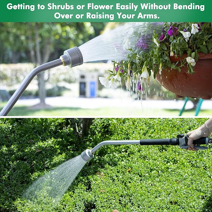 RESTMO Long Watering Wand 24 Inches Gentle Soft Full Shower Sprayer Wand with Flow Control Heavy Duty Metal Hose Wand for Hanging Baskets Shrubs Plants Flowers Garden and Lawn Black