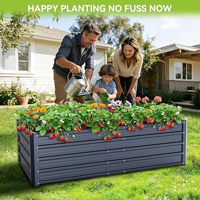 Ohuhu 6x3x1.5FT Metal Raised Garden Bed Outdoor Reinforced Galvanized Steel Rustproof Planter Box 100% Non-Toxic 202 Gal Large Capacity Heavy Duty Raised Beds for Growing Vegetables Flowers Herbs