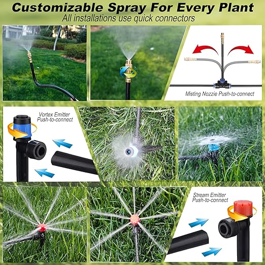 Drip Irrigation Kit for Garden Automatic Watering System with Quick Connect Fittings Adjustable Spray Nozzles Water Saving Irrigation System for Yard Greenhouse Lawn &amp Potted Plants (140FT)
