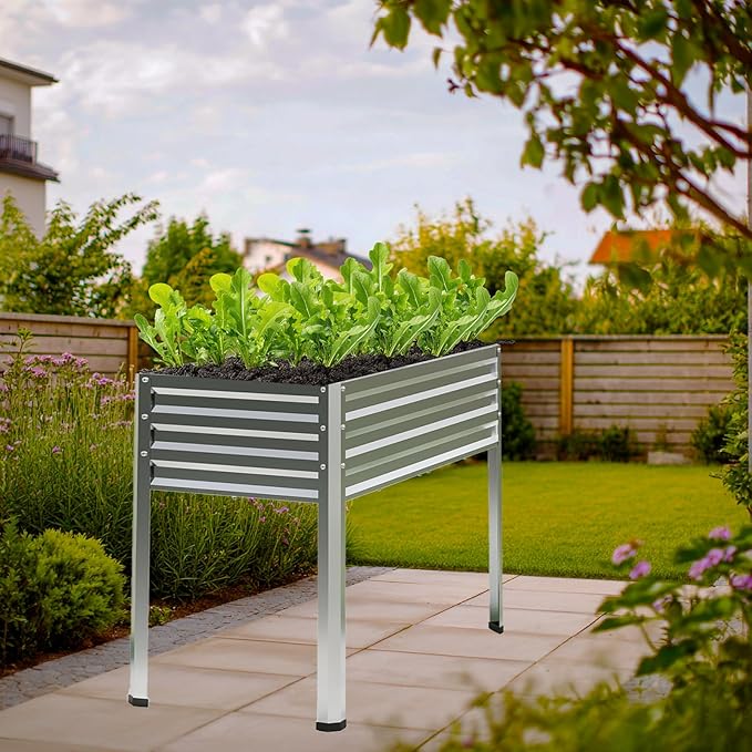 Galvanized Raised Garden Bed with Legs 2PCS 48x18x31.5 Inch Elevated Metal Planter Box 300lbs Capacity for Vegetables Flowers Herbs. Suitable for Garden Balcony Patio Backyard.