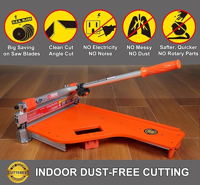 Laminate/Vinyl Floor Cutter 13” Vinyl Plank Cutter with Wheels – Easy Angle &amp Length Cutting Flooring Tools - Cuts Laminate Floor Engineered Wood LVP LVT VCT SPC WPC HSS Blade/LED Light