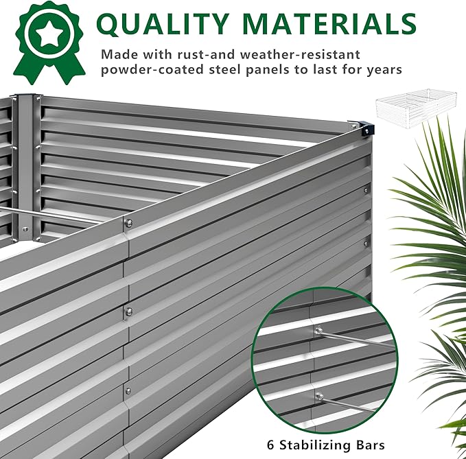 12x2x1.5FT Galvanized Raised Garden BedVegetable Boxes-Rectangle Metal Flower BoxLarge Planter Raised Beds Outdoor Garden for PlantingFruitHerb-Silver