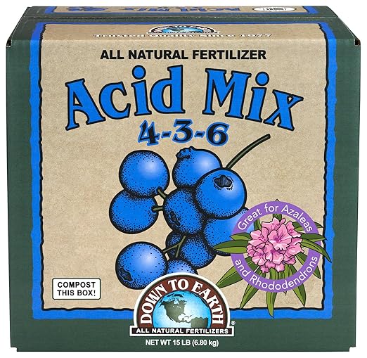 Down To Earth All Natural Fertilizers Organic Acid Mix - Plant Food for Blueberries Raspberries Azaleas and Rhododendrons 4-3-6 15 lb