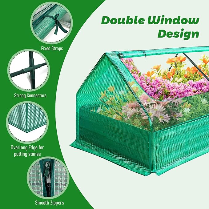 6x3x1FT Galvanized Steel Raised Garden Bed Durable Outdoor Metal Planter Box with Cover Large Metal Greenhouse for Vegetables Flowers Herbs Rust-Resistant Sun&ampWind Protection
