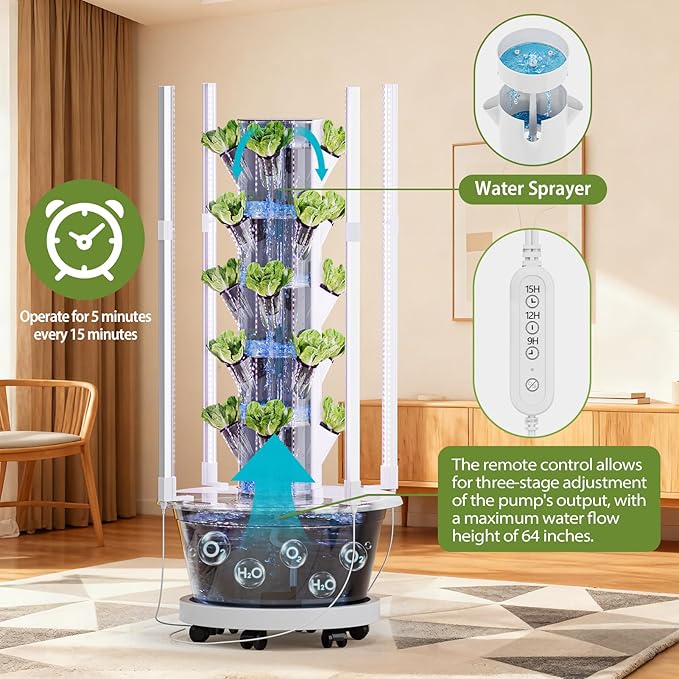 SPECILITE Hydroponics Growing System Kit with Full-Spectrum Grow Light Movable Hydroponic Tower with 5 Tiers 20 Pods Vertical Indoor Gardening System with Pump &amp Timer for Vegetables Fruits He