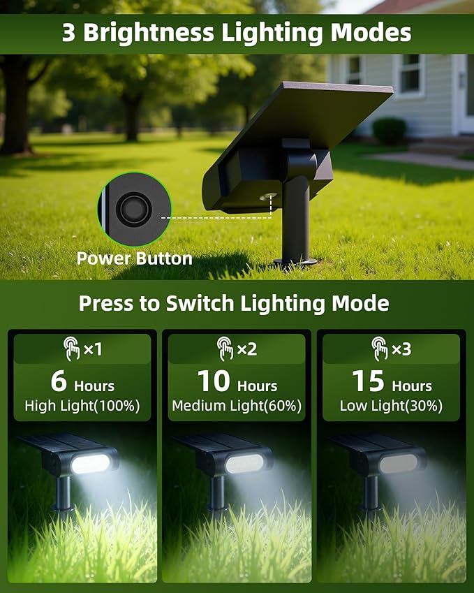 EZVALO Solar Spot Lights Outdoor IP67 Waterproof Adjustable Solar Landscape Lights 3 Lighting Modes Solar Spotlights for Outside Yard Garden Plant Trees Pathway Flag (Cool White-6Pack)