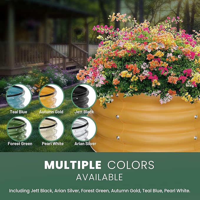 Round Galvanized Raised Garden Bed Kit 3 Pcs 2 x 2 x 1ft Autumn Gold Galvanized Garden Boxes Outdoor for Vegetables