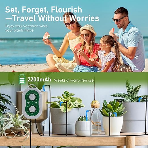 WIOR Automatic Plant Waterer Drip Irrigation System Kit for 15 Potted Plants Indoor Self Watering System Plant Watering Devices with Programmable Water Timer for Garden Balcony Greenhouse Vacation