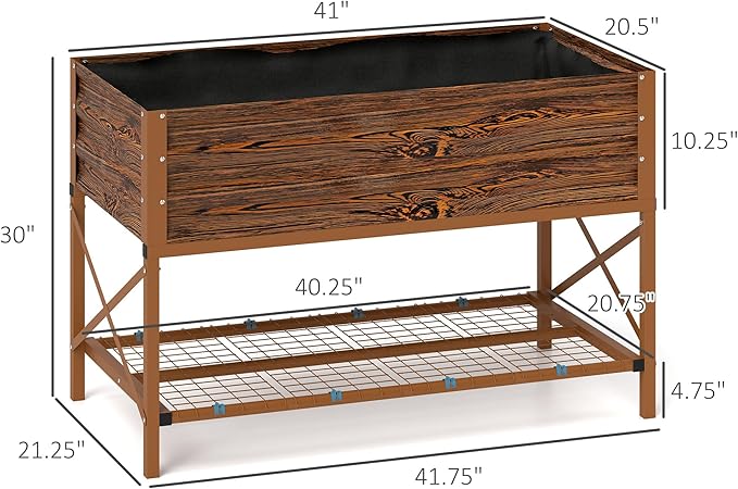 Gardening BedMetal Planter BoxGalvanized Raised Garden Bedwith LegsStorage Shelf and Bed Liner