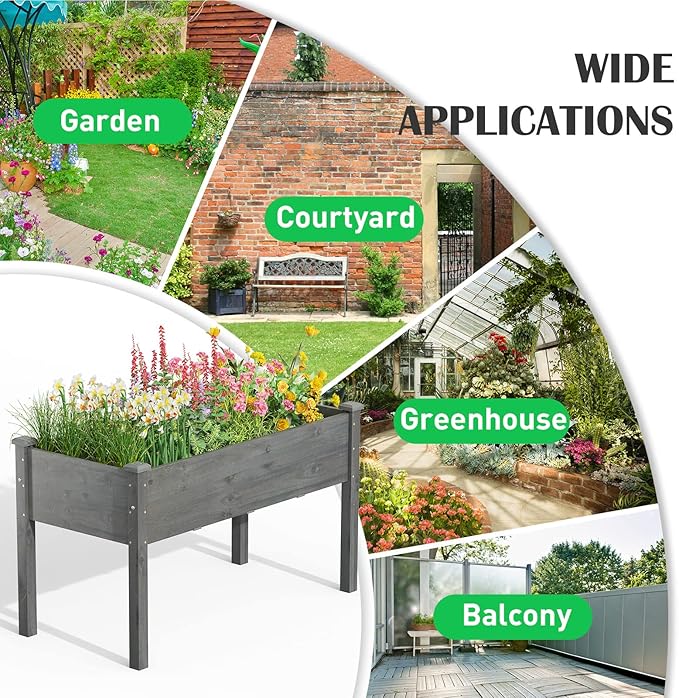 Giantex Raised Garden Bed Elevated Planter Box with Legs Drain Holes Wood Planter Raised Beds for Vegetables Flower Herb Standing Plant Grow Container for Backyard Patio 48 Lx22 Wx30 H