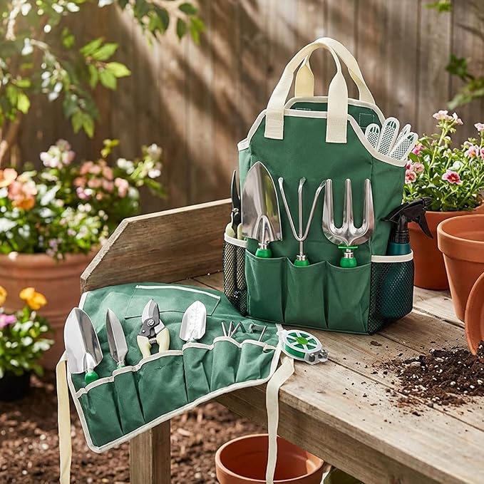 11PCS Gardening Tool Set Heavy Duty Stainless Steel Garden Tool Set with Handbag Gardening Hand Tools for Adults and Kids..