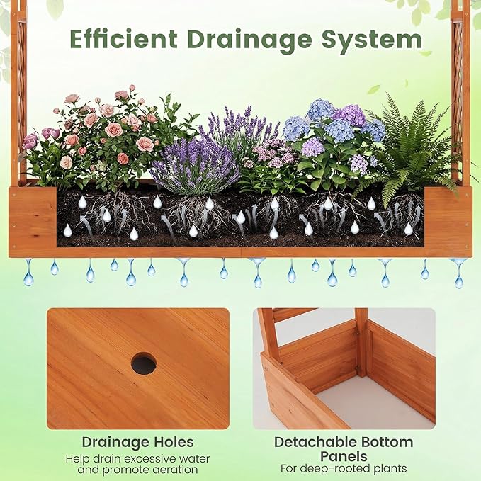 Giantex Wooden Raised Garden Bed with Trellis &amp Hanging Roof 2 Pack Fir Wood Planter Box 45” Freestanding Elevated Garden Bed for Outdoor Climbing Plants Vegetables Flowers Patio &amp Balcony