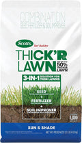 Scotts Turf Builder Thick'R Lawn Sun and Shade Combination Seed Fertilizer and Soil Improver Thickens Thin Grass 10 lbs.