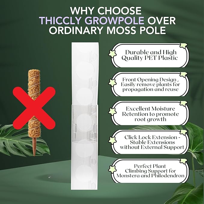 THICCLY Small GrowLid 10 Pcs (Clear) - Self Watering Clear D-Shaped Plastic Moss Pole Hydroponics Growing System Kratky Hydroponic Kit Moss Pole Monstera Plant Support Philodendron and Anthuriums