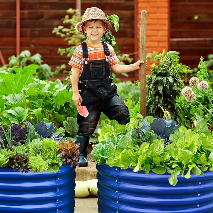 17 Tall 42 Round Blue Raised Garden Bed Kit Galvanized Metal Raised Garden Beds Outdoor for Vegetables Flowers3.5 * 3.5 * 1.4FtCobalt Blue