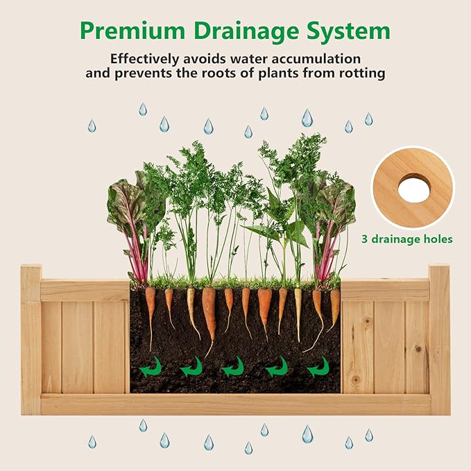 LDAILY Foldable Raised Garden Bed Easy Assembly Raised Bed with Bottom &amp 2 Drainage Holes Wood Planter Box for Flowers/Vegetables/Fruits in Backyard Patio (27.5 L x 12 W x 10 H)