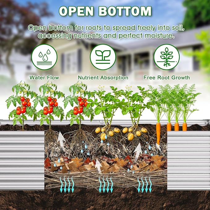 Galvanized Raised Garden Bed Kit Outdoor Patio8x4x2ft Large Rectangular Metal Planter BoxesDeep Root Box Planter for Gardening Vegetables Flowers Herbs 1 Pack Silver
