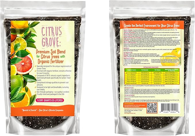 Premium Organic Citrus Potting Soil for Indoor/Outdoor Plants - Perfect for Oranges Lemons Limes &amp Grapefruits Trees - Hand Blended for Optimal Growth (20 QUARTS)