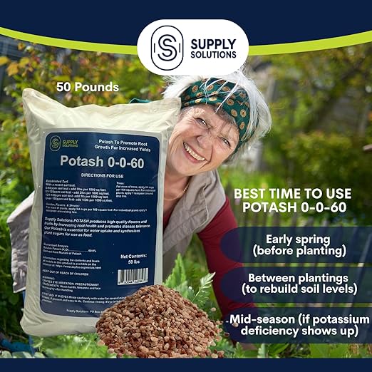 Supply Solutions Muriate of Potash 0-0-60 Fertilizer High Potassium Fertilizer Potassium for Plants Ideal Plant Food &amp Potash for Plants - for Lush Crops Blooms Acidic Plants (50lbs)