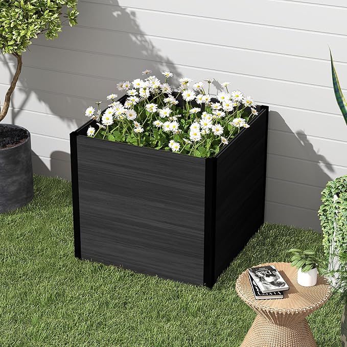 mondaria Modular Raised Garden Bed 4.8x2.6x2.5Ft Outdoor Rot-Resistant Planter Box Wood Plastic Composite DIY Combination Flower Bed Kit for Vegetables Herb (Black)