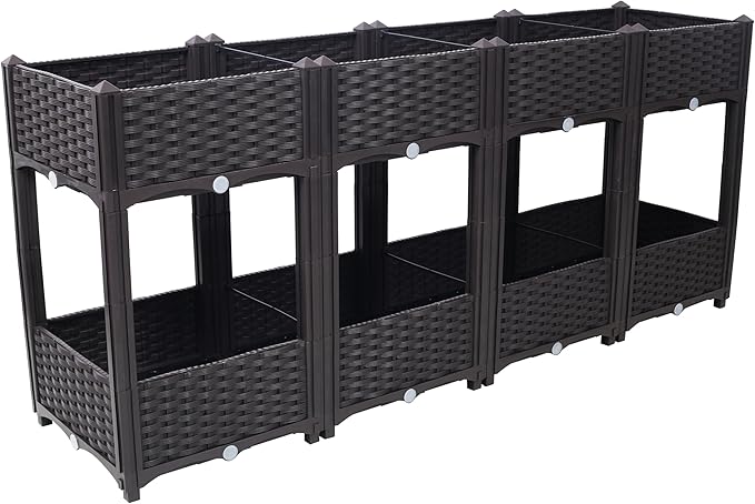 Raised Garden Beds Planter Raised Beds Elevated Planter Garden Box with Drainage Plug Raised Garden Beds for VegetableFlowerHerb Outdoor Standing Planter Beds Gardening KitBrown63x15.7x27.7