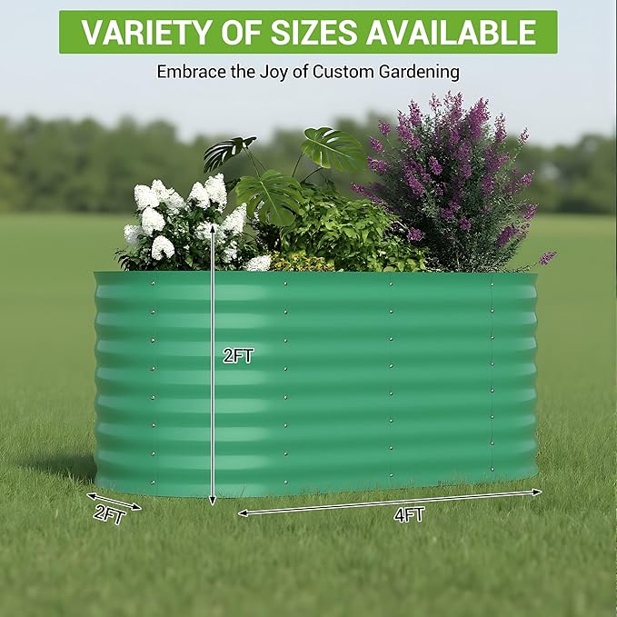IDEALHOUSE 4x2x2 Ft Galvanized Metal Raised Garden Bed 24-Inch Tall Outdoor Planter Box for Vegetables Flowers &amp Herbs Rust-Resistant Garden Beds for Backyard Patio or Balcony Green