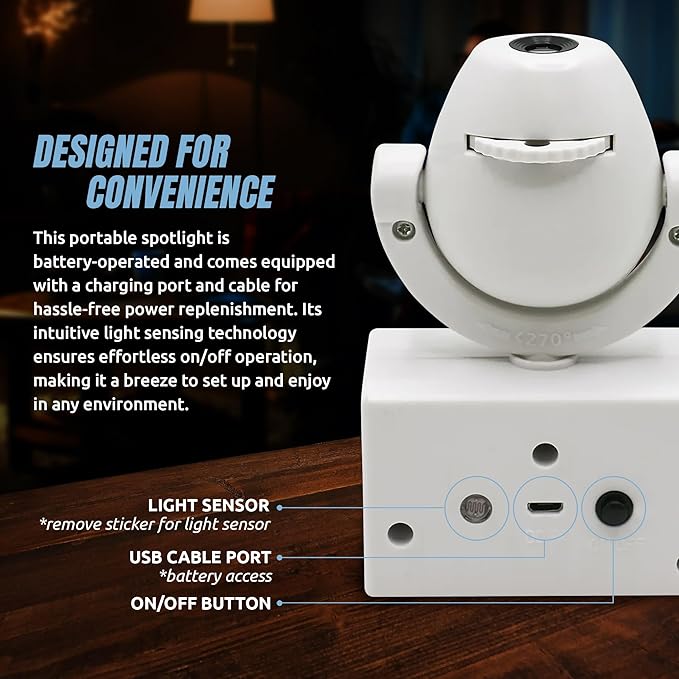 Sporticulture NCAA American Football UNC - Adjustable Led Mini Spotlight Projector with 6 Team Logo Designs - Portable &amp Rechargeable Spotlight - Battery-Operated - 4.375” x 3.125”