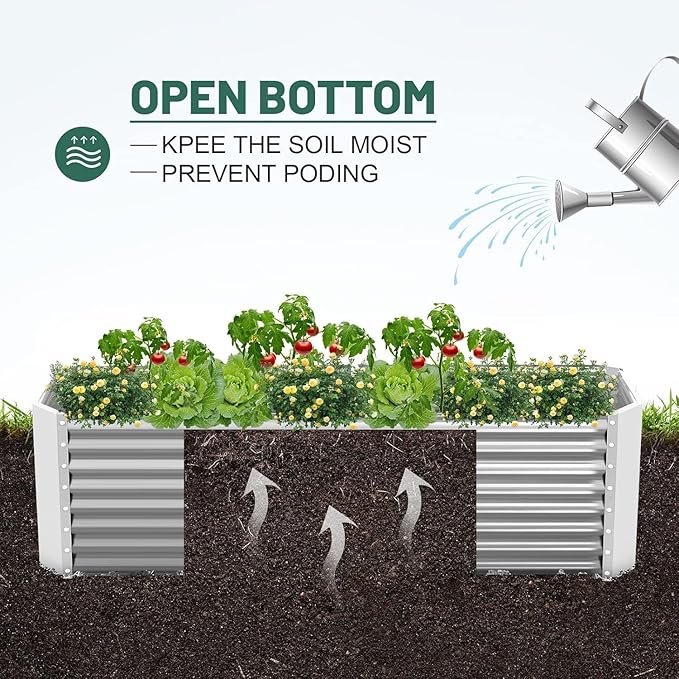 Land Guard 2 Pack 6×3×2 ft Galvanized Metal Raised Garden Bed 2FT Deep Root Elevated Planter Box Steel Large Vegetable Flower Bed Kit Silver