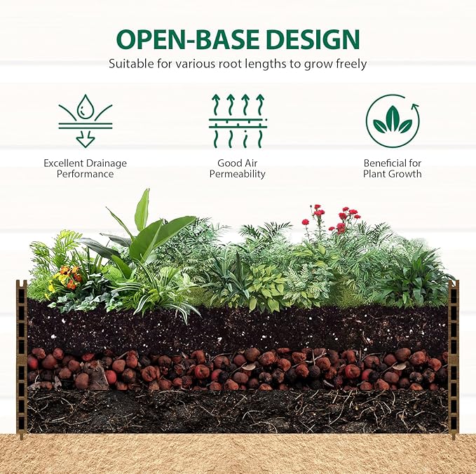mondaria Modular Raised Garden Bed 2.6x2.6x2.5Ft Outdoor Rot-Resistant Planter Box Wood Plastic Composite DIY Combination Flower Bed Kit for Vegetables Herb (Brown)