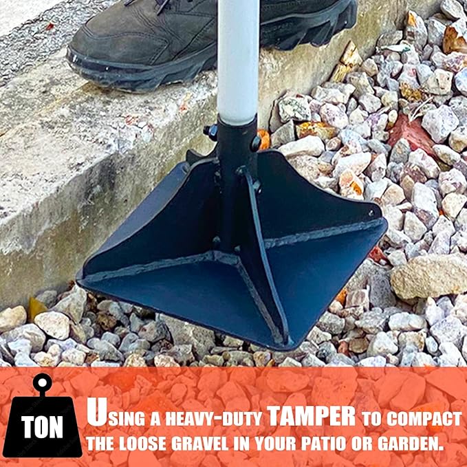 Heavy Duty Steel Tamper 10x10 with 48 inch Ergonomic Handle and Rubber Foam Grip -Garden Landscaping Hand Rammer Compactor for Earth Gravel and Dirt Pavement Compaction Paver Tool Trash Tamper