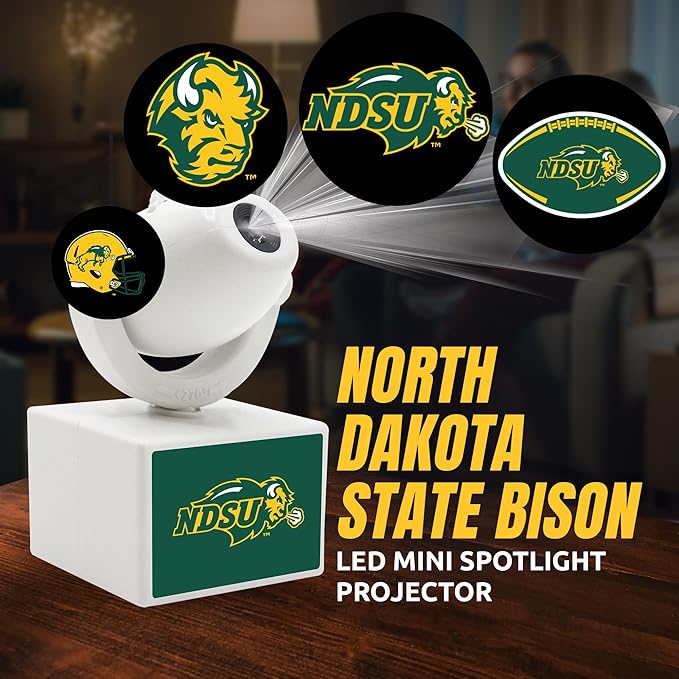 Sporticulture NCAA American Football NDSU - Adjustable Led Mini Spotlight Projector with 6 Team Logo Designs - Portable &amp Rechargeable Spotlight - Battery-Operated - 4.375” x 3.125”
