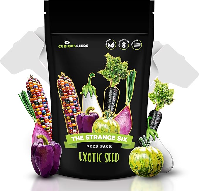 Exotic Vegetable Seeds Variety Pack - 6 Curious Garden Varieties to Grow Non GMO Open Pollinated Heirloom and Untreated for Planting Unique Gardening Gift for Indoors and Outdoors