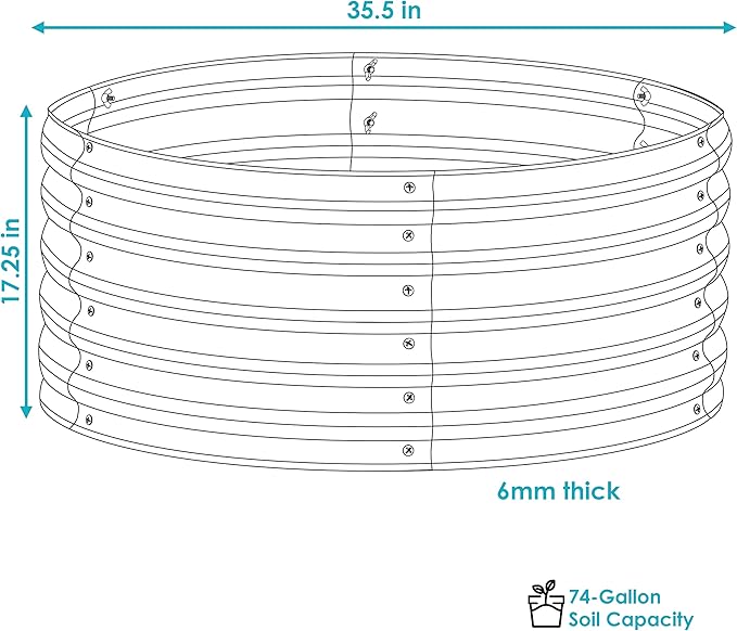Sunnydaze 35.5-Inch Round Metal Raised Garden Bed - Galvalume Steel Garden Bed with Rubber Edge Trim - Silver
