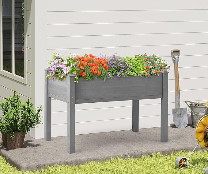 Raised Garden Bed with Legs 48x24x30'' Outdoor Wood Elevated Planter Box Thick Legs w/Liner