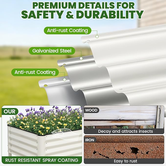 Elevated Raised Garden Bed 2' x 4' - Galvanized Planter Boxes with Legs Wheels and Storage Rack Outdoor Planters for Backyard/Patio/Balcony with Drainage Holes for Vegetables Flowers Herbs White