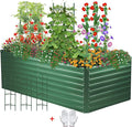 6x3x2ft Outdoor Metal Raised Garden Bed Planter Box for Vegetables Flowers Herbs w/ 3 Tomato Cages Green