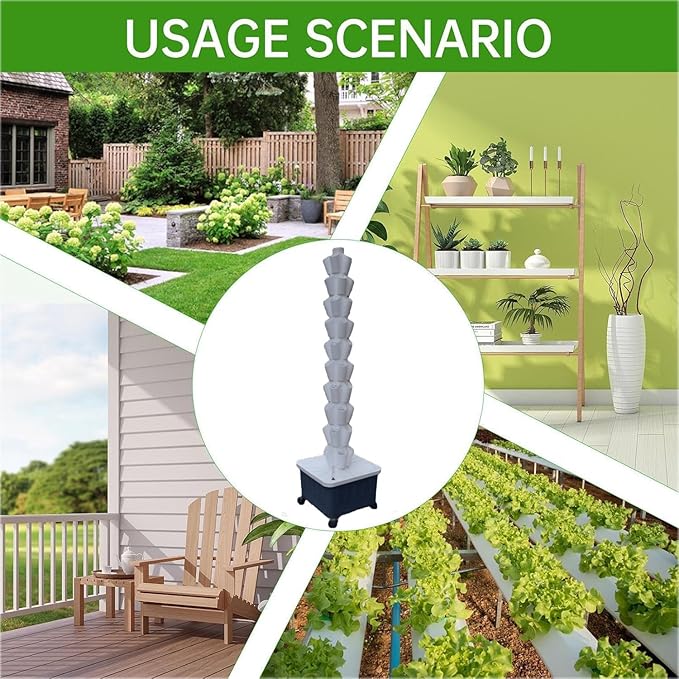 Vertical Hydroponic TowerSoilless Cultivation Hydroponic Planting ColumnsHydroponics Garden Grow Towerfor Indoor/Outdoor Planting Equipment White-10-layer
