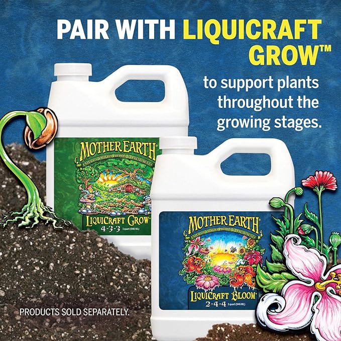 Mother Earth Products LiquiCraft Grow 4-3-3 and Mother Earth LiquiCraft Bloom 2-4-4 Liquid Fertilizer Bundle 1 Quart EachWhite