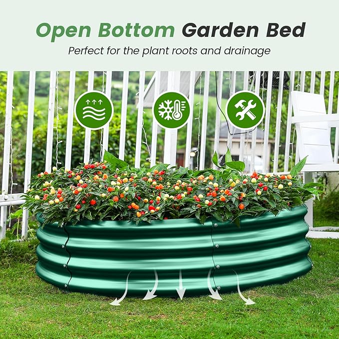 Land Guard 2×2×1ft Galvanized Raised Garden Bed Kit Round Galvanized Planter Raised Garden Boxes Outdoor Large Metal Raised Garden Beds for Vegetables Green