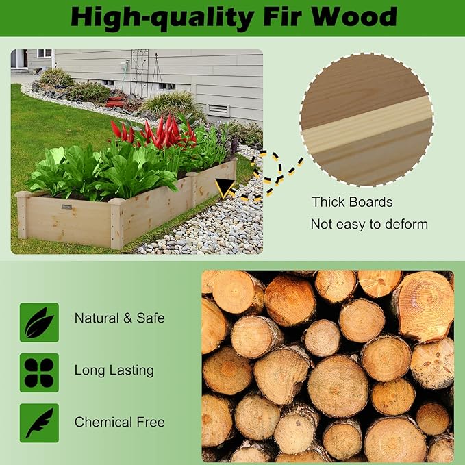 Giantex Raised Garden Bed 95 Lx24 Wx10 H Outdoor Wood Planter Box for Vegetables Flowers Herbs Fruits Easy-Assembly Wooden Planter Raised Bed for Backyard Garden Lawn