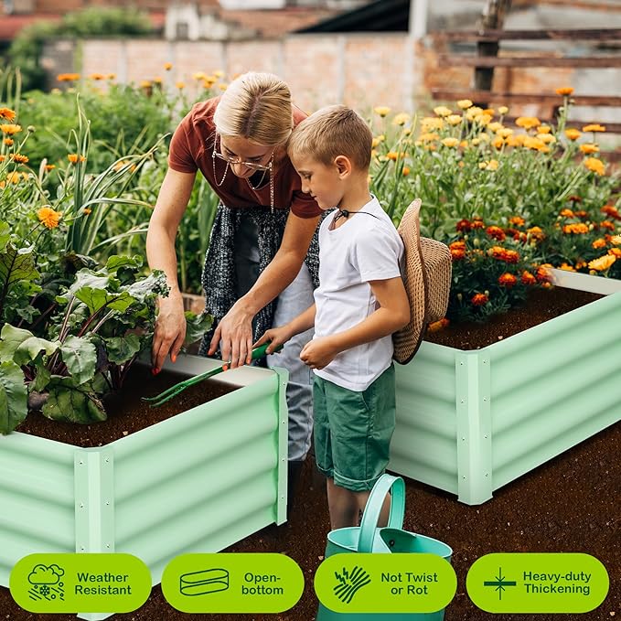 PeakPursuit Raised Garden Bed 6x3x1 FT Metal Raised Garden Beds Outdoor Rectangular Planter Box for Planting Plants Vegetables and Flower Green