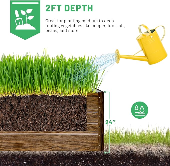 SnugNiture 2 Pcs 4x2x2FT Raised Garden Bed Galvanized Planter Garden Boxes Outdoor Deep Root Planter Raised Bed for Vegetables Flowers HerbsBrown