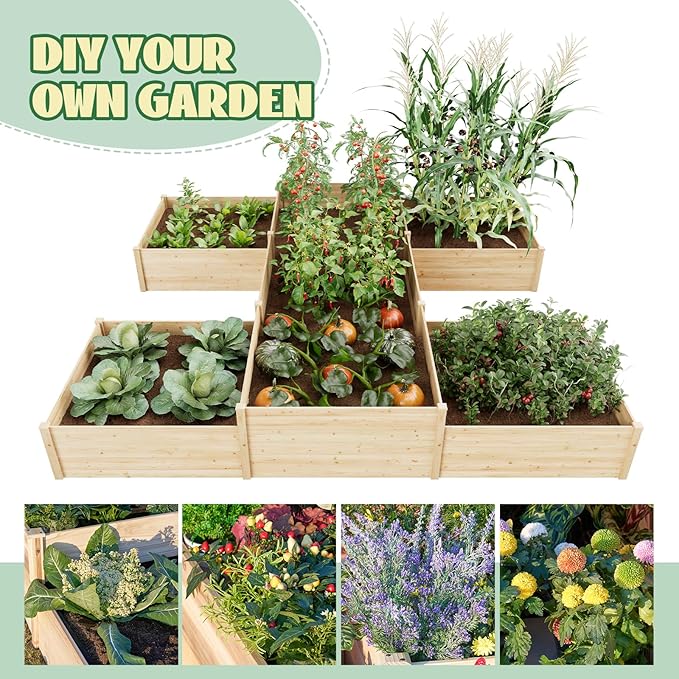 SPECRAFT H-Shaped Raised Garden Bed 12x12x2 ft Double-Layer Wooden Planter Box for Outdoor Patio Garden180 cu. ft Capacity